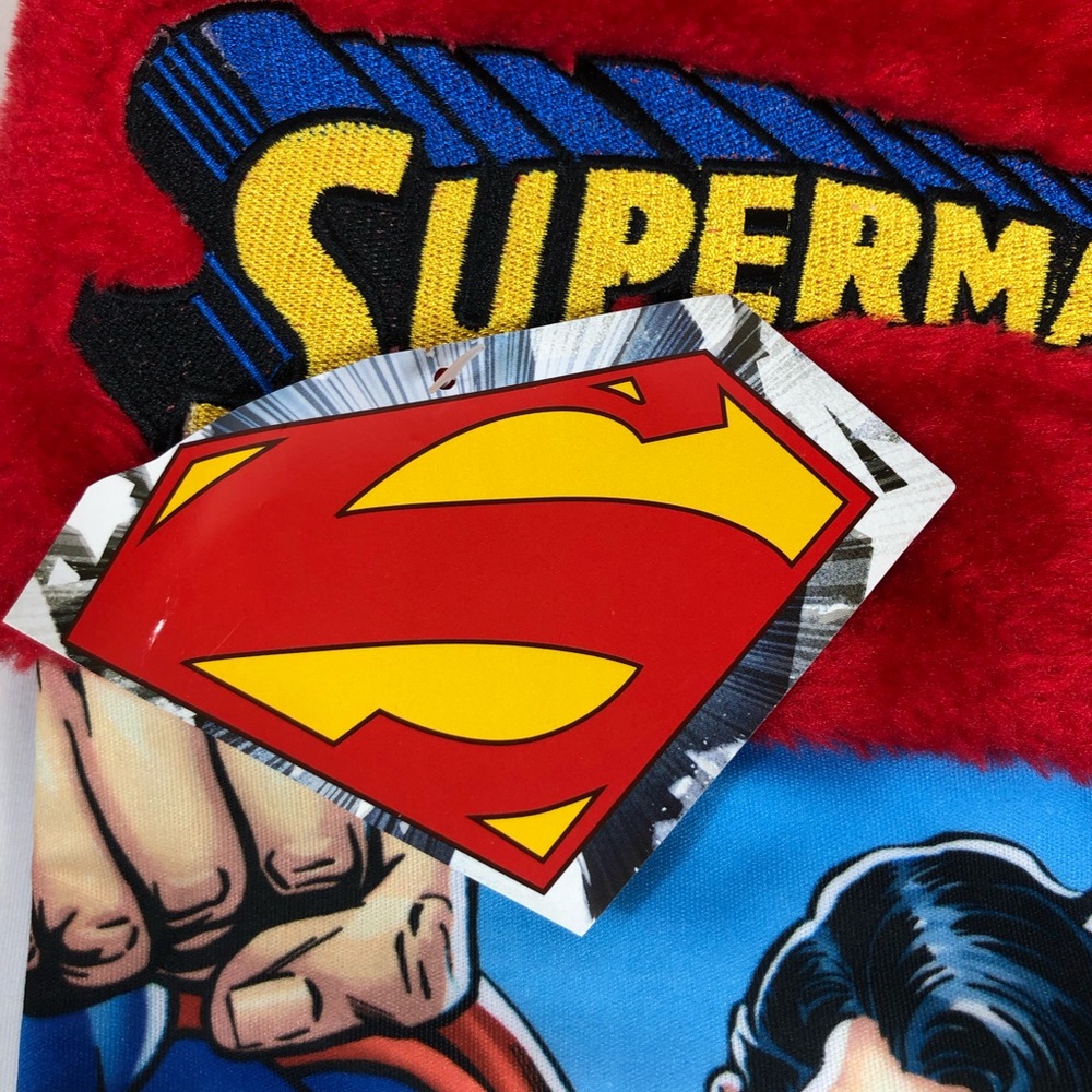 DC Comics Fur Cuff Printed Fabric Superman Ref Blue Christmas Stocking 18” - Picture 5 of 10